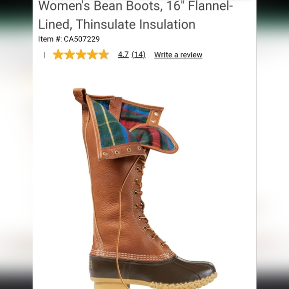 L.L. Bean Shoes - ISO: 16" Flannel Lined Bean Boots